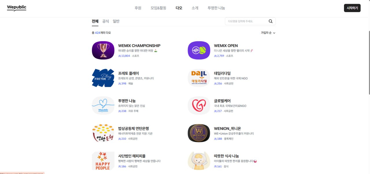 위퍼블릭 다오 목록